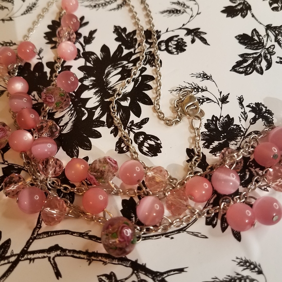 Long pink rose necklace jr8 - Picture 3 of 6